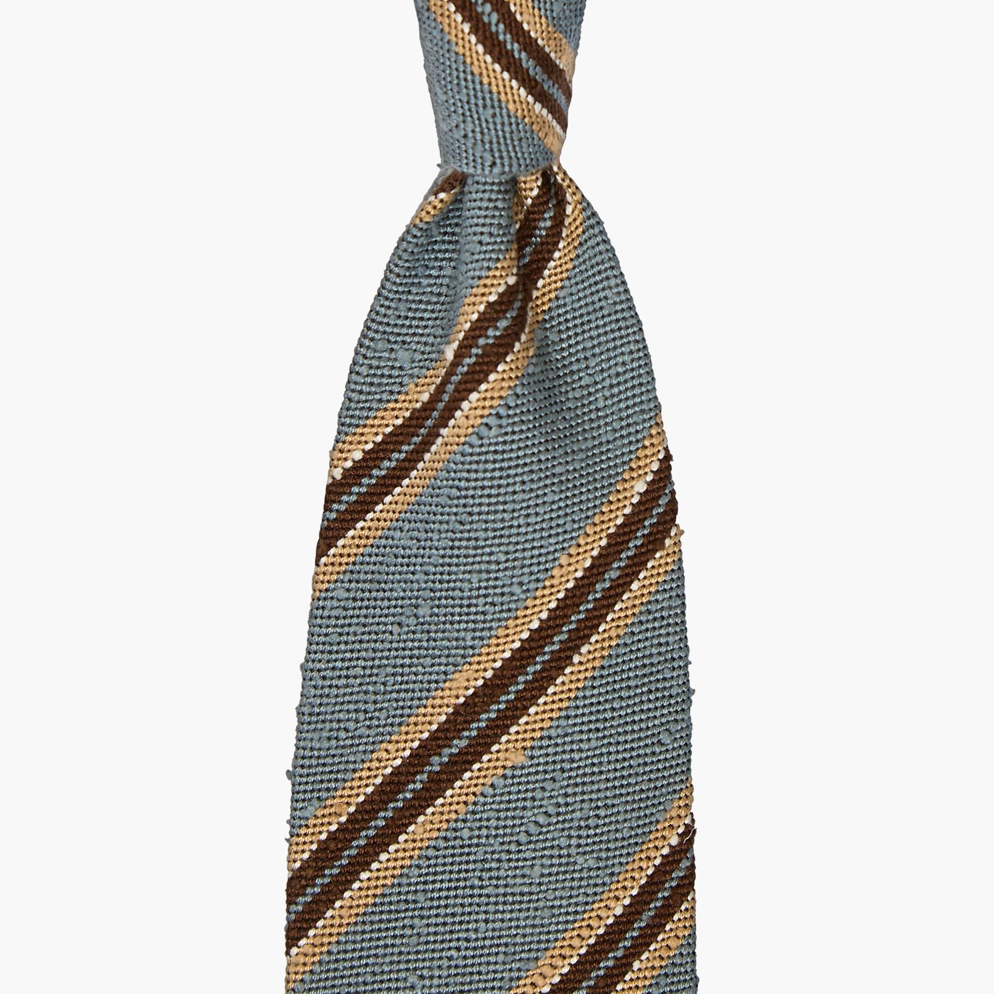 3-Fold Multi Stripe Shantung Silk Tie - Sky Blue Brown