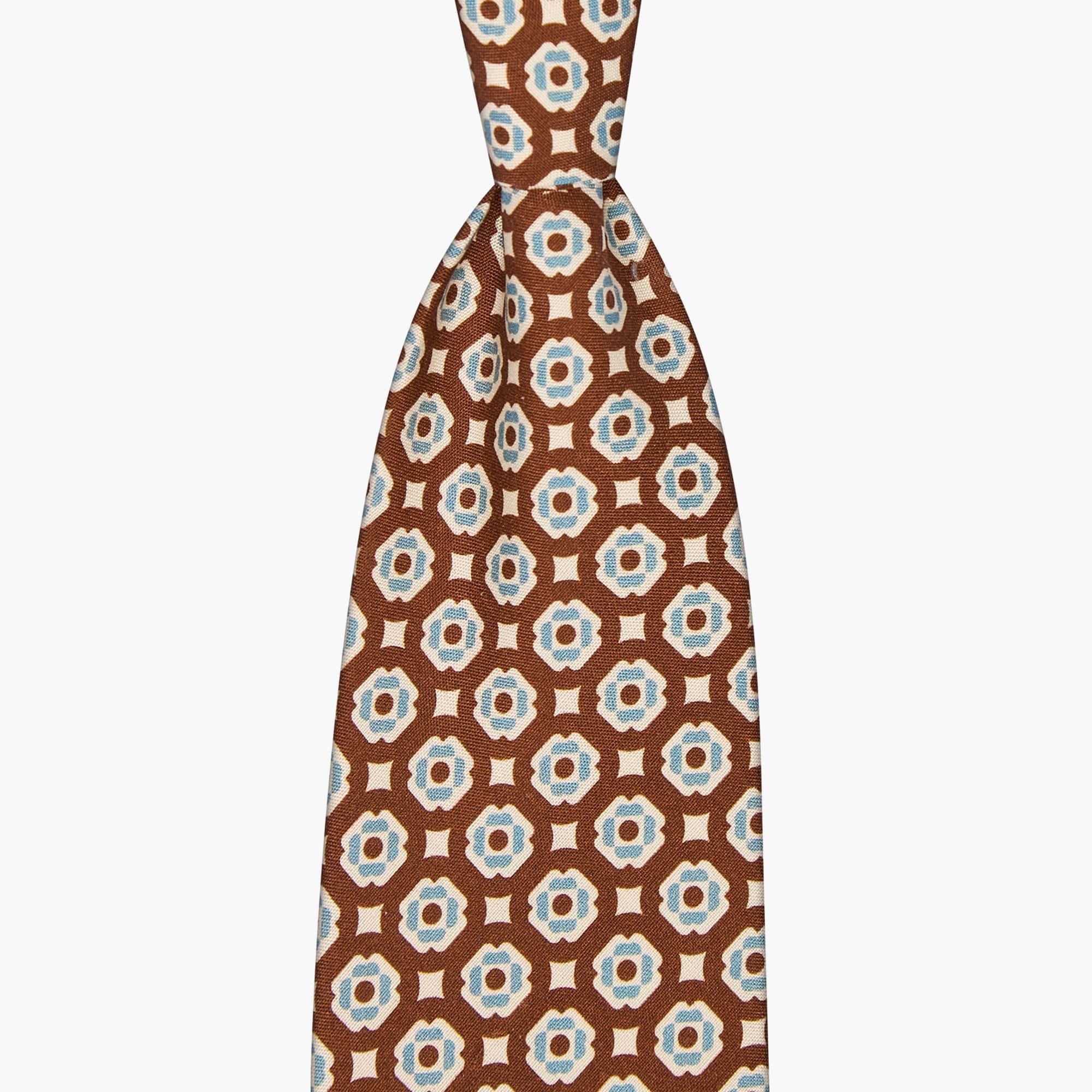 3-Fold Floral Printed Italian Silk Tie - Brown Beige