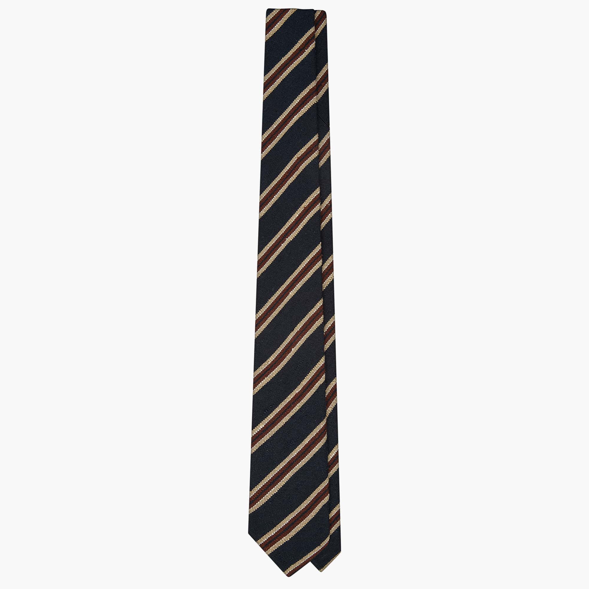 3-Fold Multi Stripe Shantung Silk Tie - Blue Brown