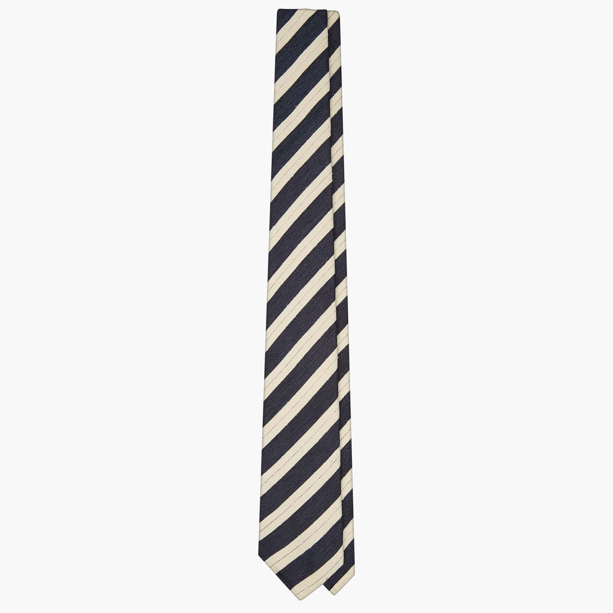 Cravatta 3 Pieghe In Seta Jacquard a Righe - Blu