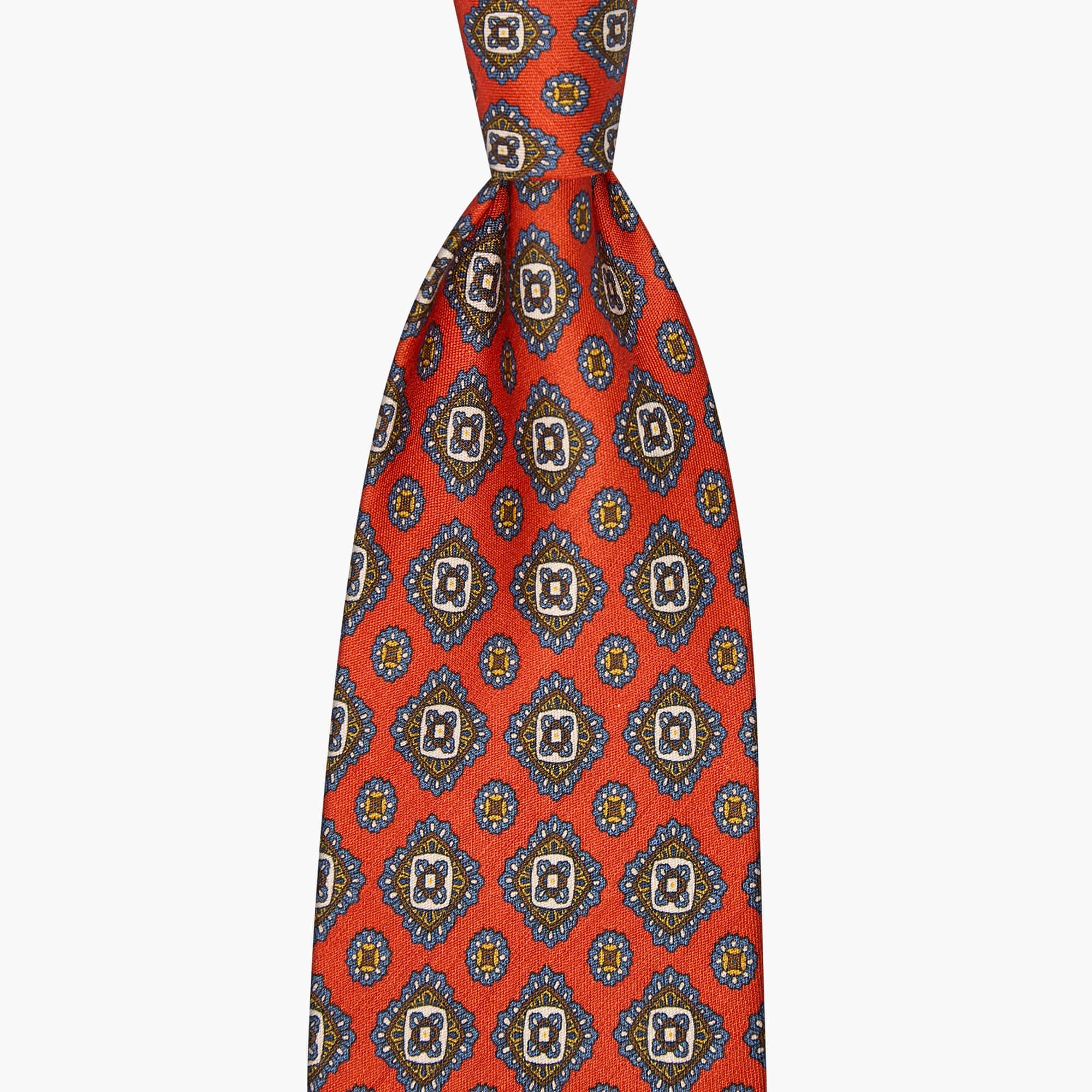 3-Fold Floral Printed Silk And Linen Tie - Red